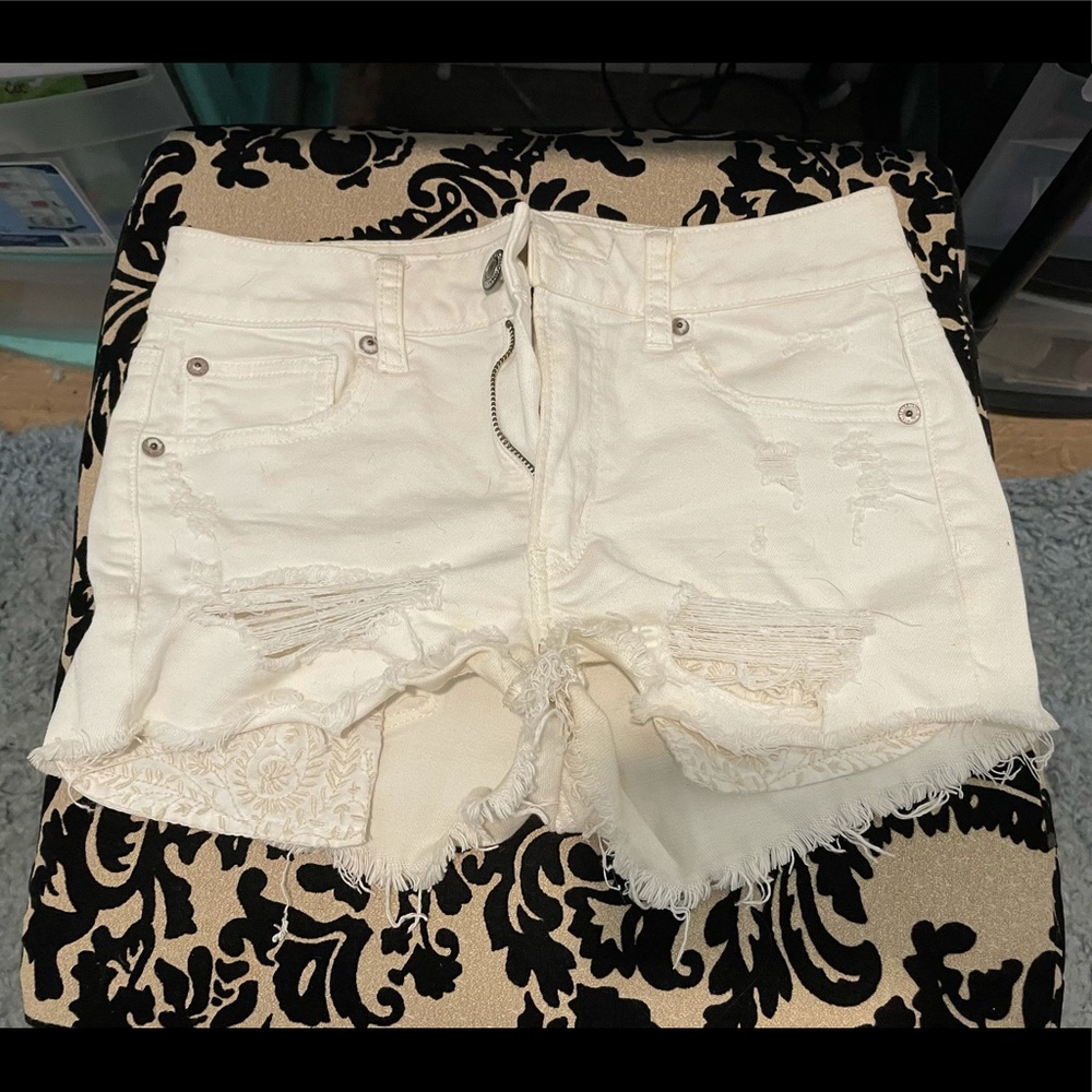 White denim high-rise shorts